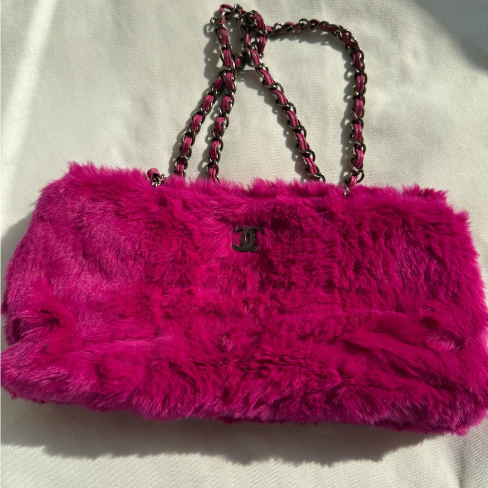 Chanel Fuchsia Faux Fur Chain Bag